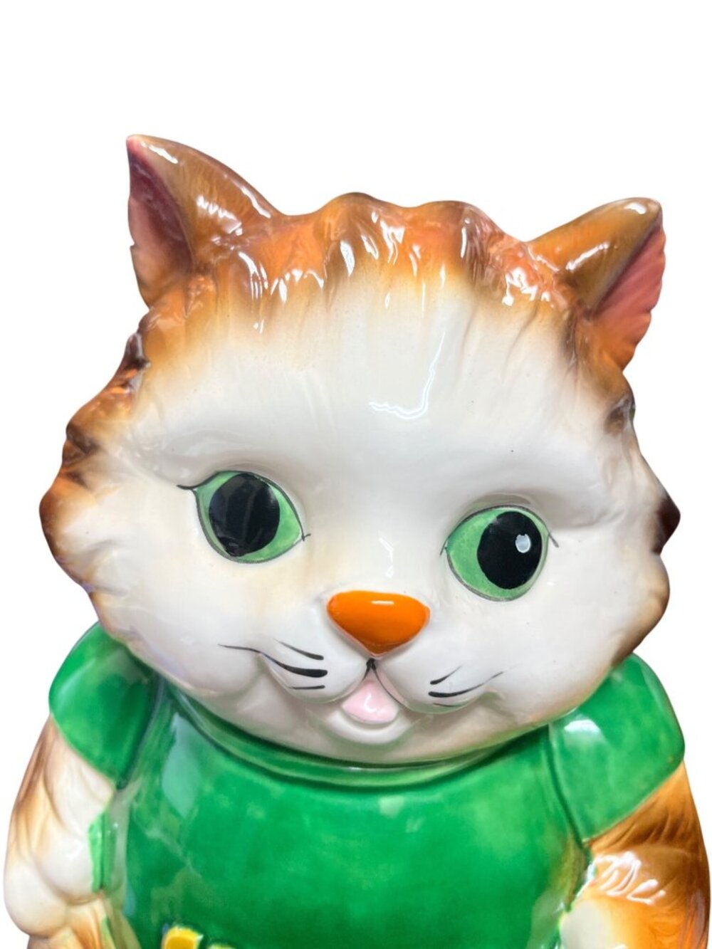 Japan Made vintage 50's brown green cat kitten 10"x7"x5" cooke jar SKU 10-238 - Picture 11 of 16